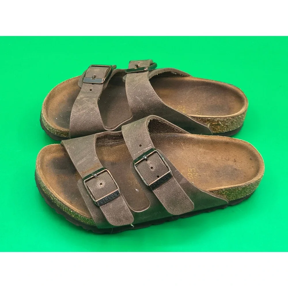 Birkenstock Arizona Kids Sandals Size 28 C10 Brown Metallic Two Strap Slides